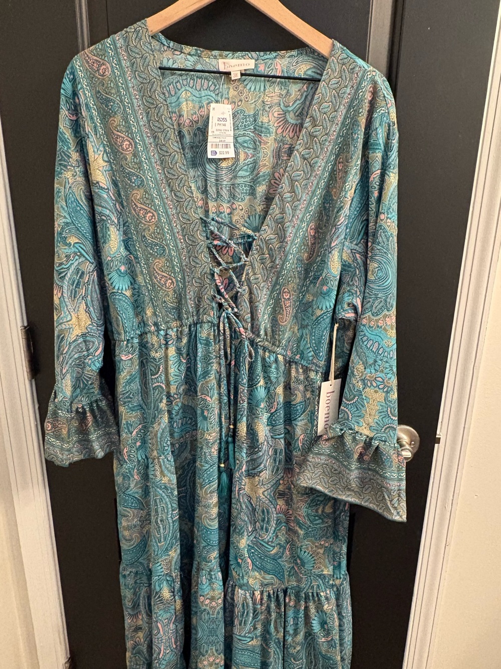 Boho Paisley Maxi Dress in Teal & Aqua